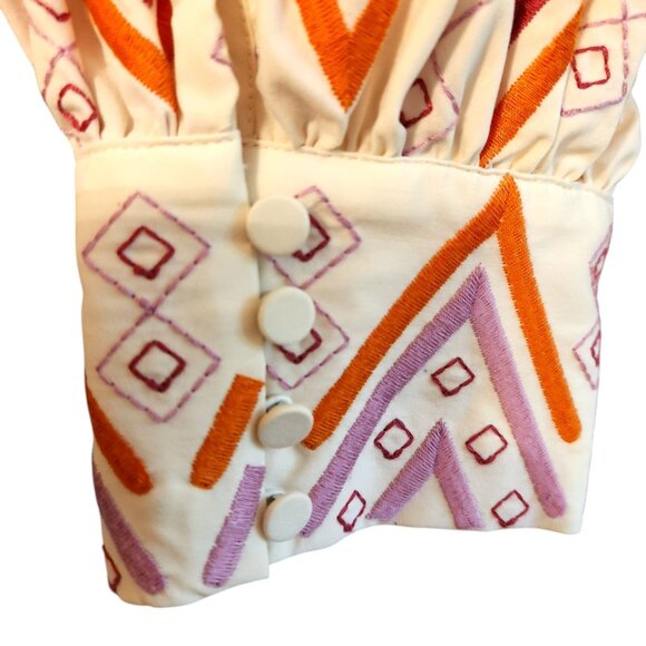 Chico's Embroidered Balloon Sleeve Pullover Blouse Cream Women's Sz. 2 / Large - Picture 8 of 10